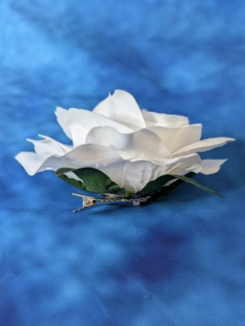 Rose Floral Hair Accessory White With Greenery Alligator Clip With Pin